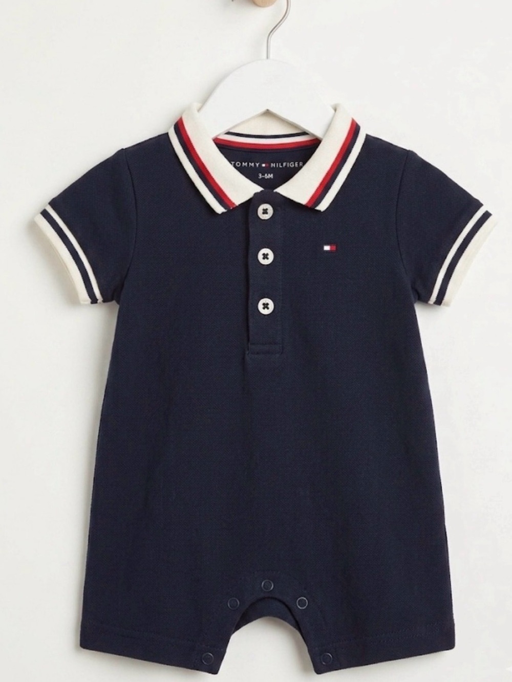 Tommy Hilfiger Navy Knit Polo with Red and White Flag
